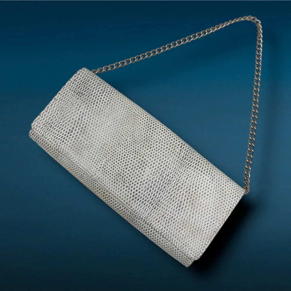 Ann Taylor Textured Leather Envelope Bag Chain Strap Clutch Runway Couture